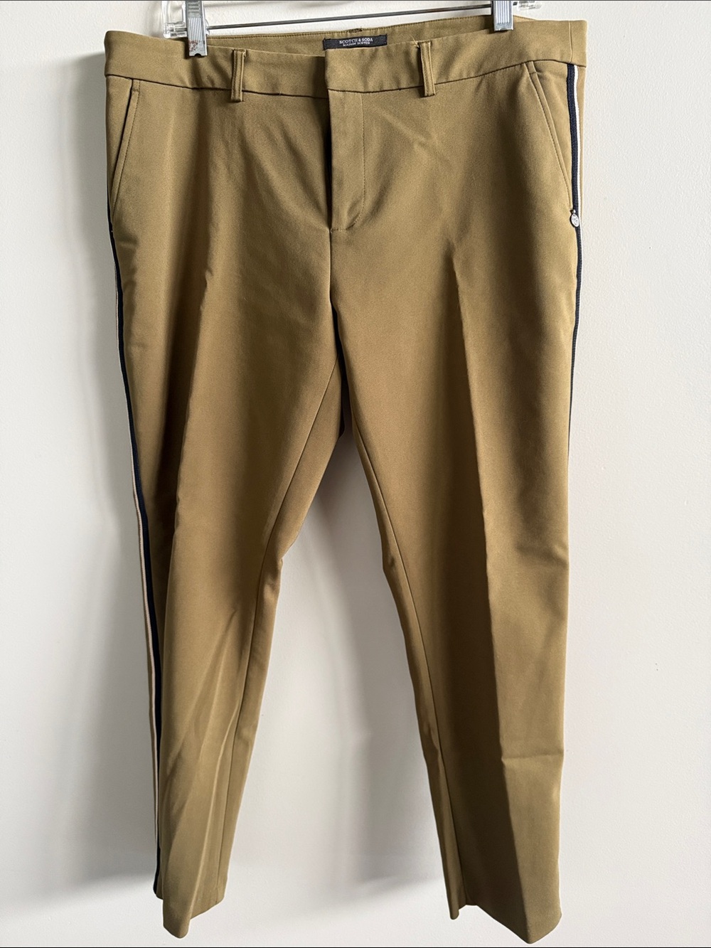 Scotch & Soda Olive Green Tapered Track-Stripe Ankle Pant Size XL - Picture 7 of 11